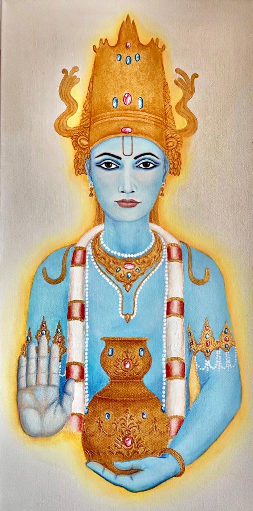 Art print of original fashion handmade oil painting of Dhanwantari